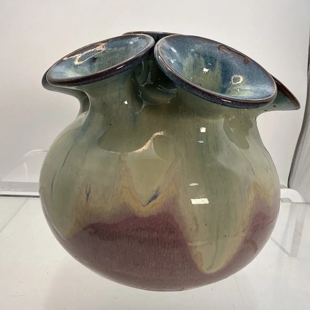 Ikebana Studio Pottery Signed Lee Mid Century Modern 7 Hole Vase Vessel Pastels
